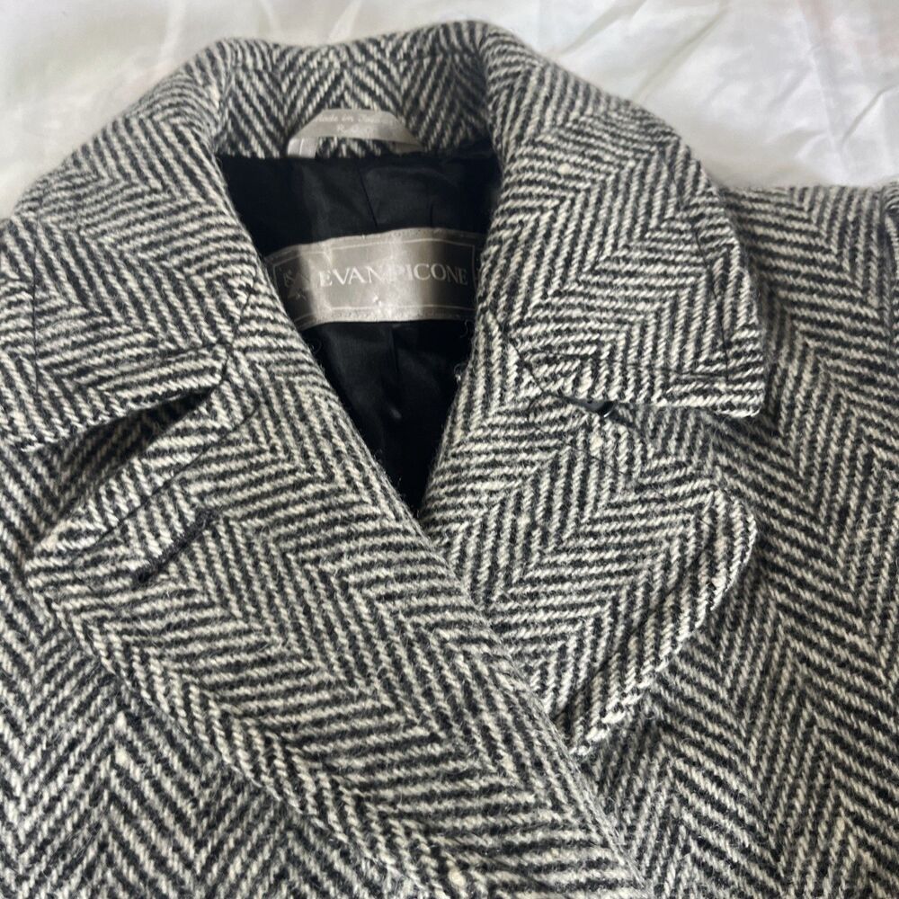 Evan Picone Wool Double Breasted Peacoat Size M Herringbone Tweed - Picture 7 of 10